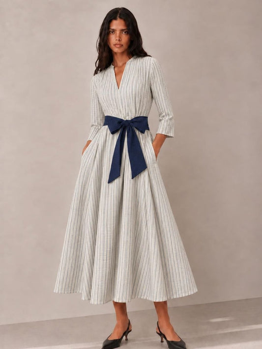 White Stripes long Flowy Dress