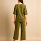 Olive Green Casual Cotton Top & Pant Set