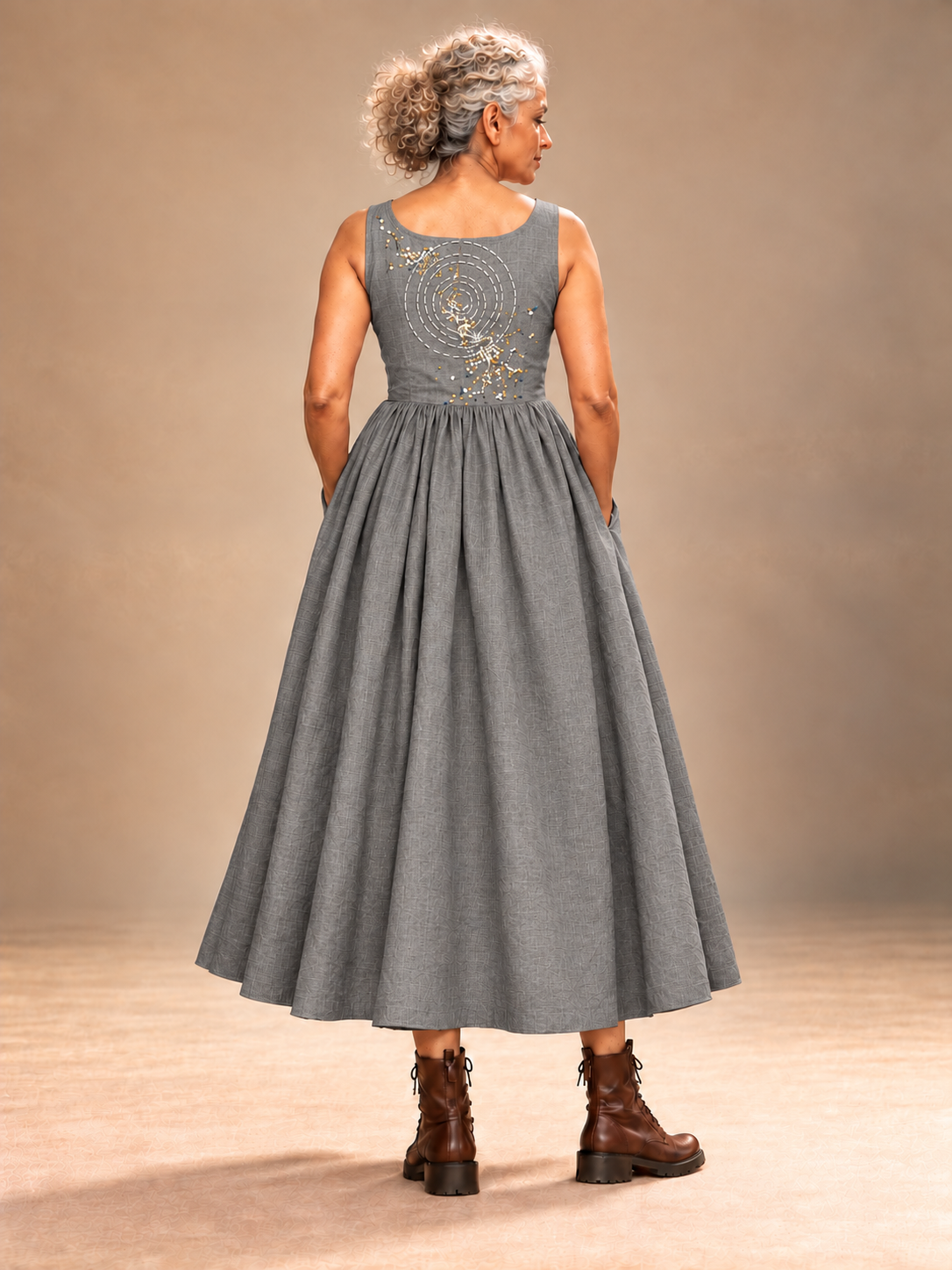 Grey silk sleeveless Dress