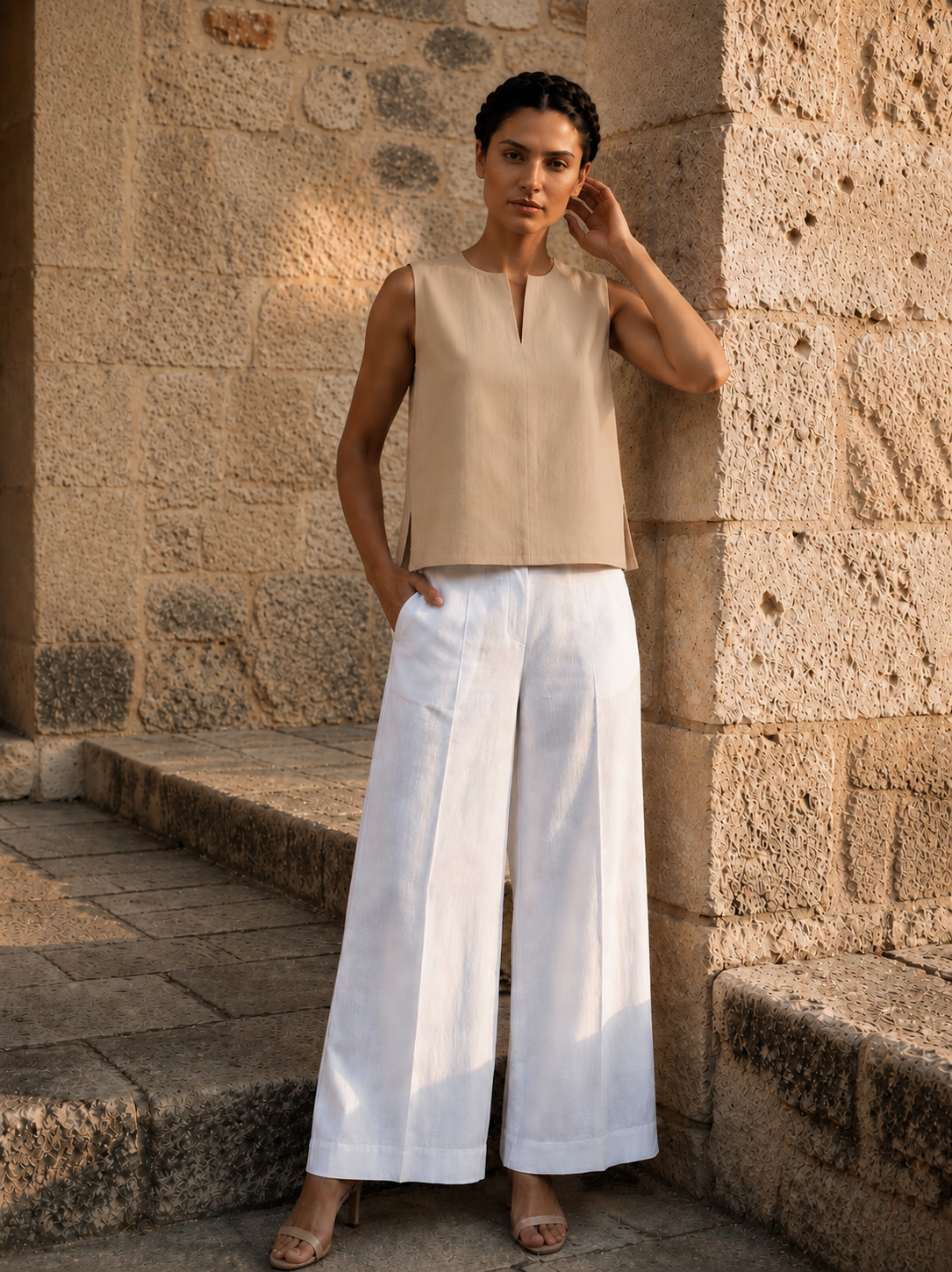 Beige Key hole top