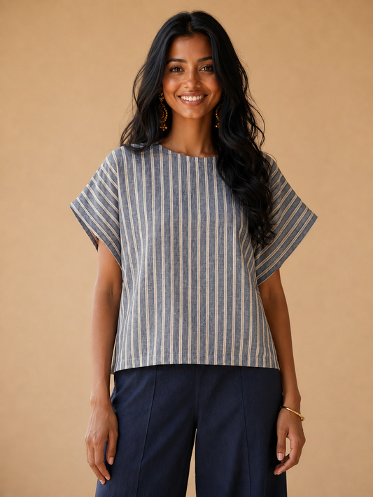 Navy Blue Stripes Kimono top