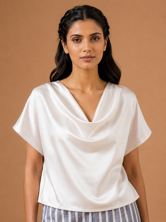 White Satin Front cowl top