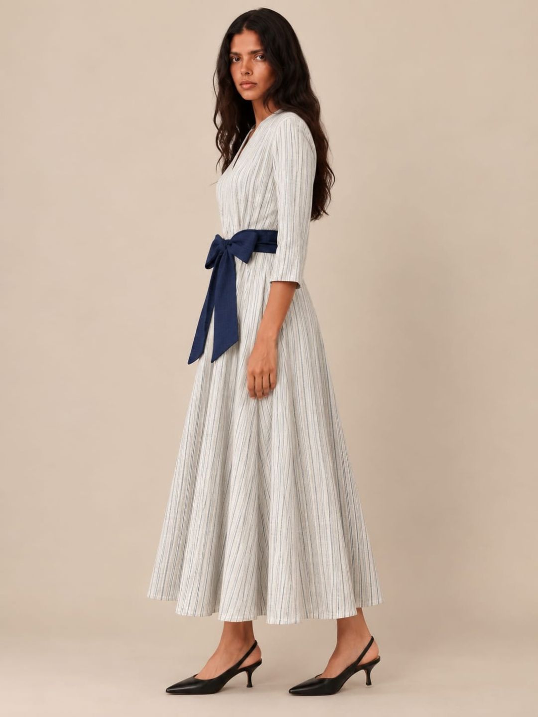 White Stripes long Flowy Dress