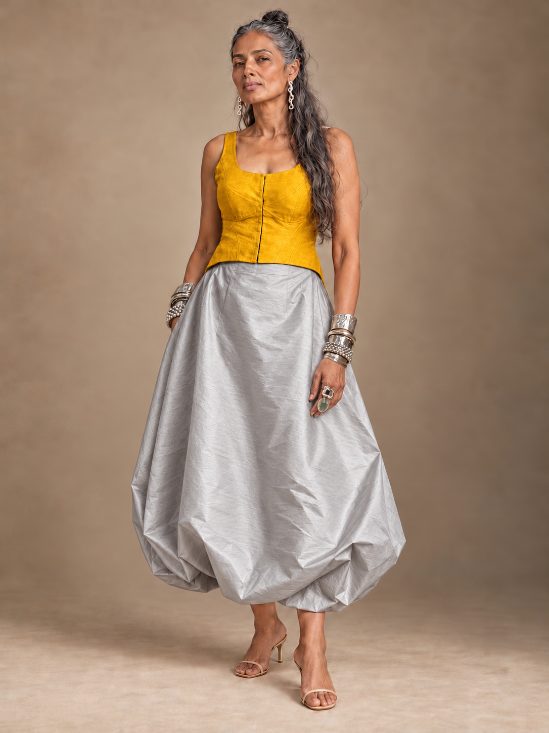 Yellow silk corset top