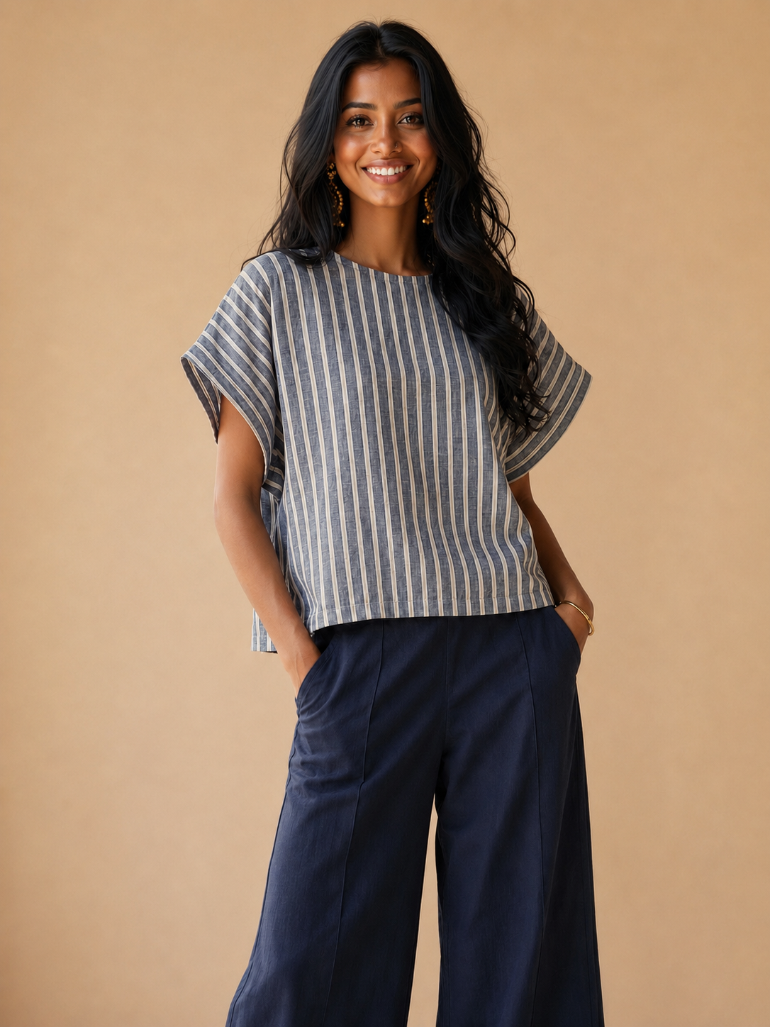 Navy Blue Stripes Kimono top
