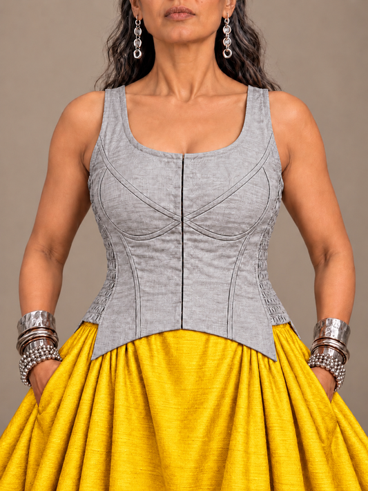Grey silk corset top