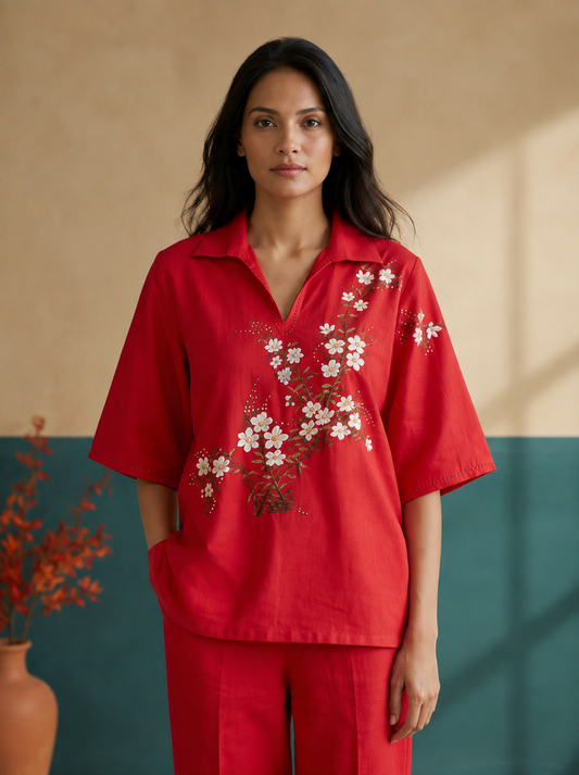 Red Long Kimono Top