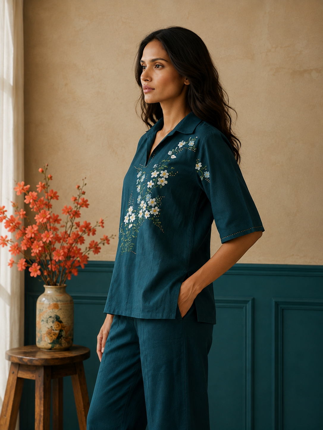 Teal Long Kimono Top