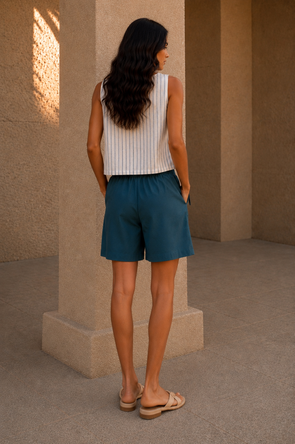 Chhaya Gandhi Women Teal Blue Cotton Blend Wrap Skort with Side Tie-Up