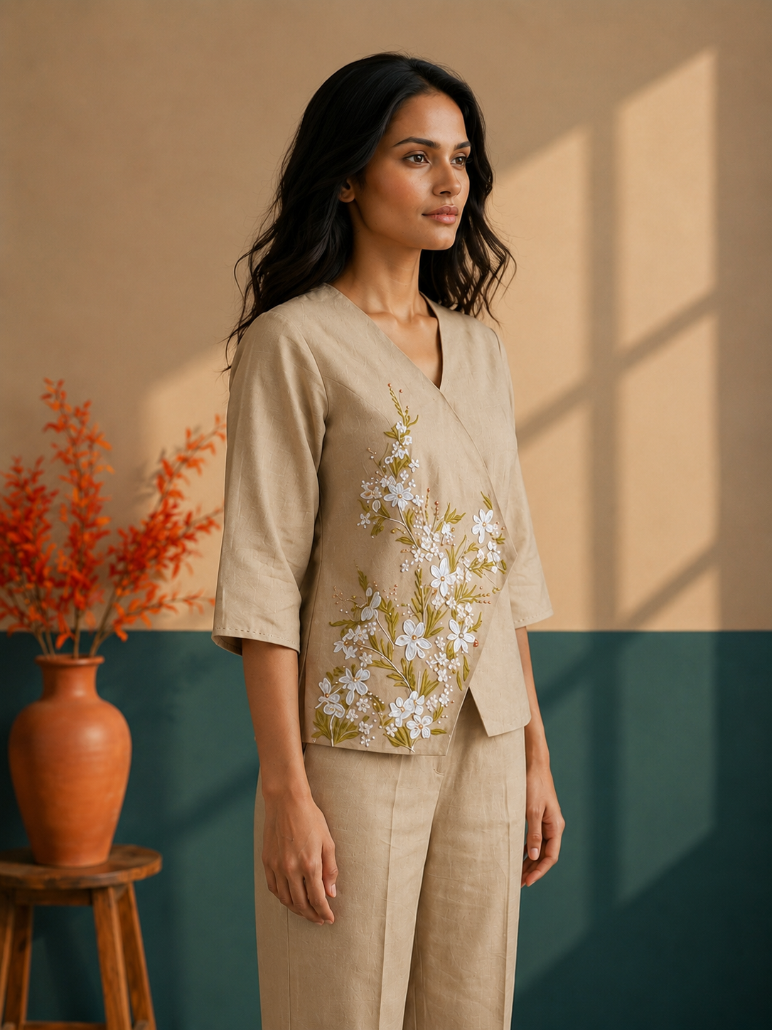 Beige Cross Over Top
