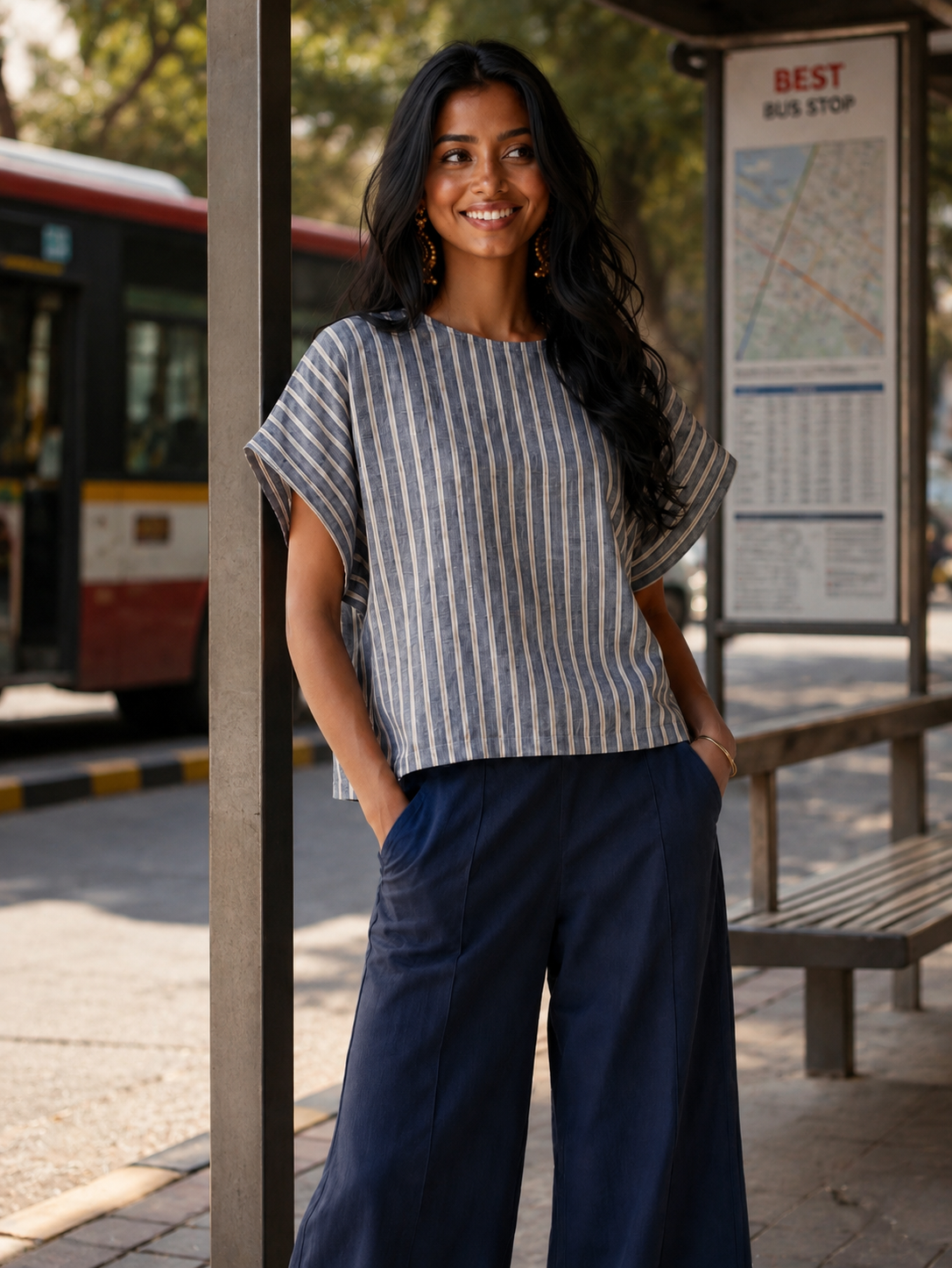 Navy Blue Stripes Kimono top