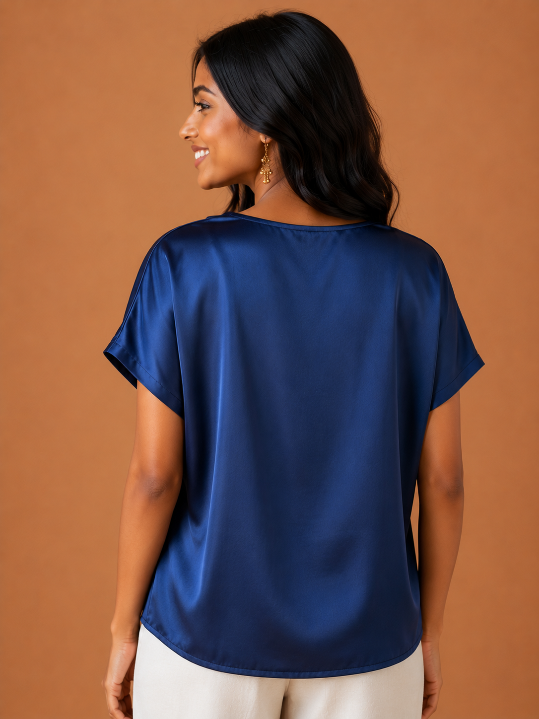 Navy Blue Satin Front cowl top