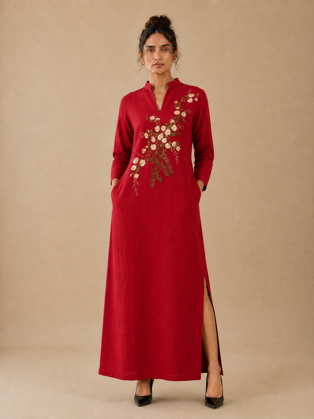 Red Ankle-Length Straight Dress