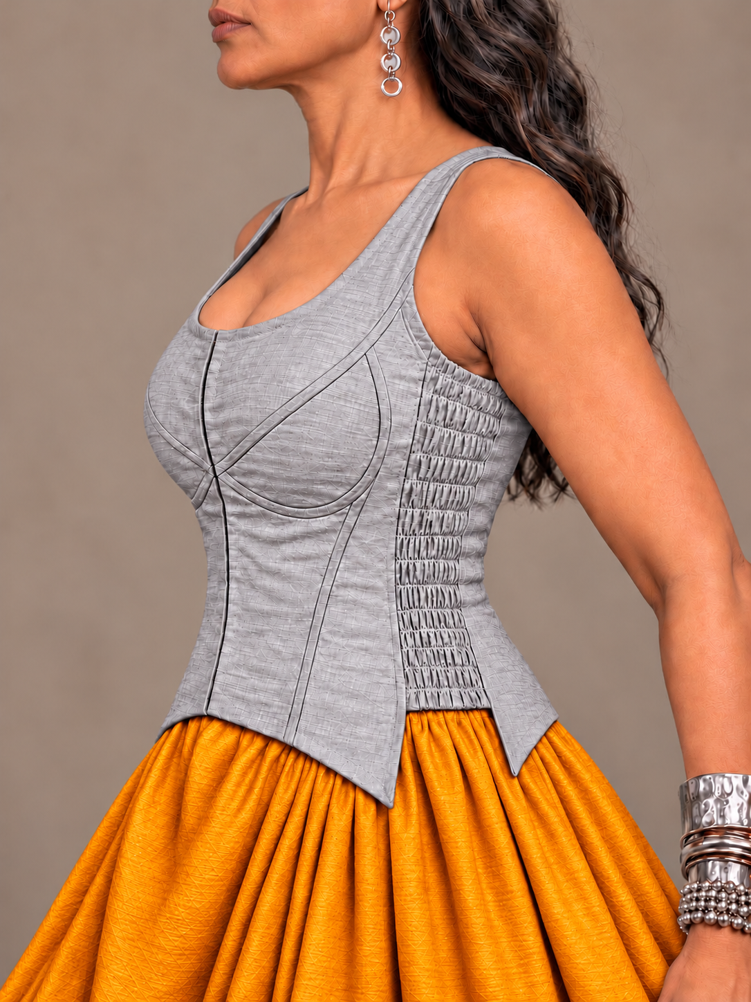 Grey silk corset top