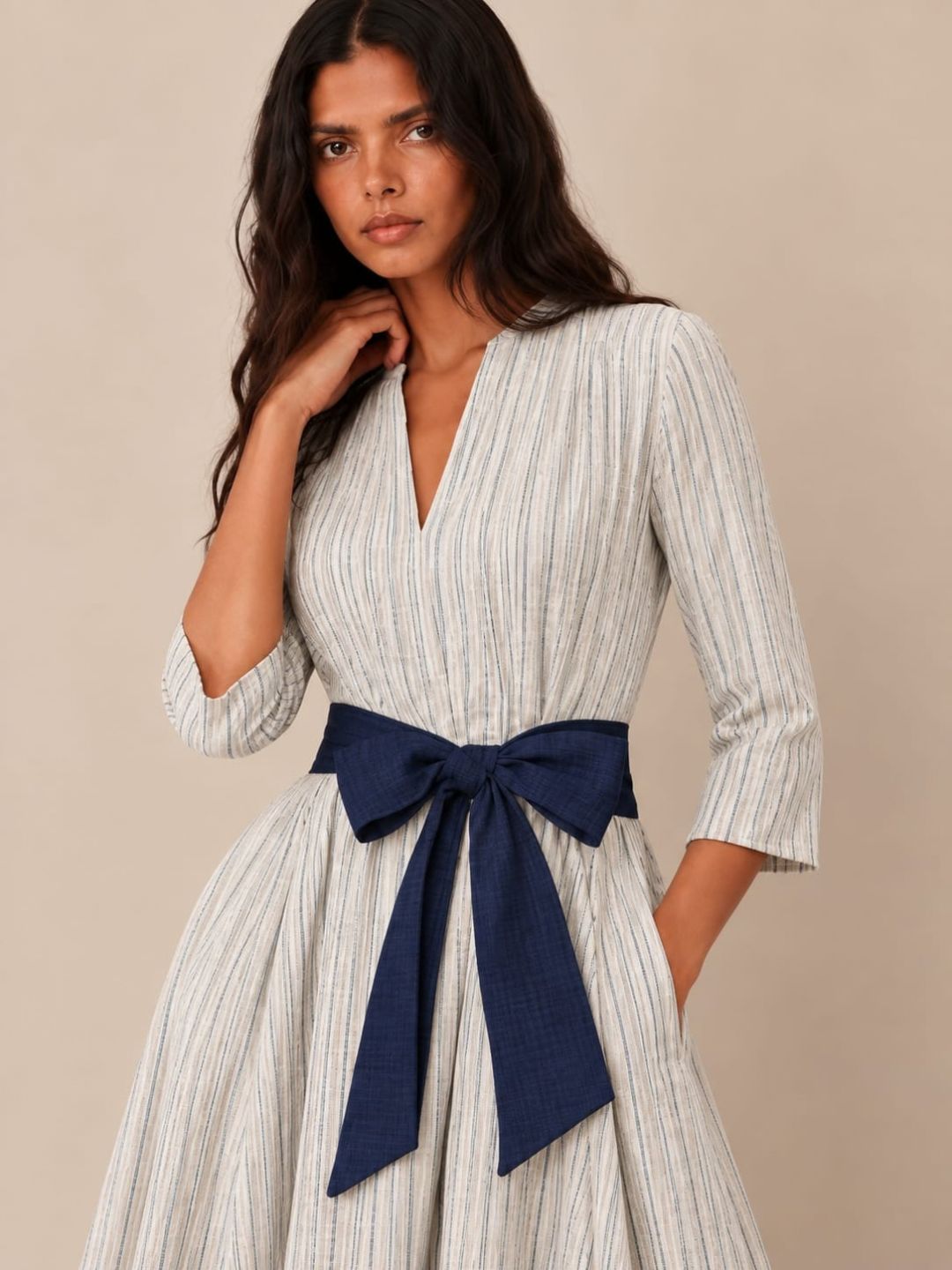White Stripes long Flowy Dress