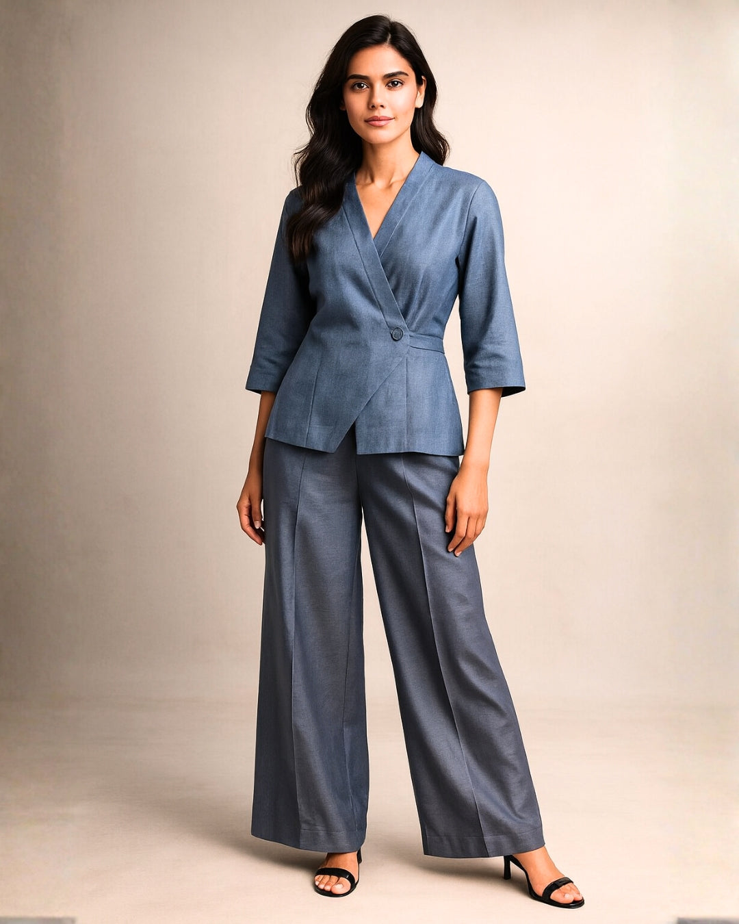 Blue Top & Violet Silk Pant Co-ord Set