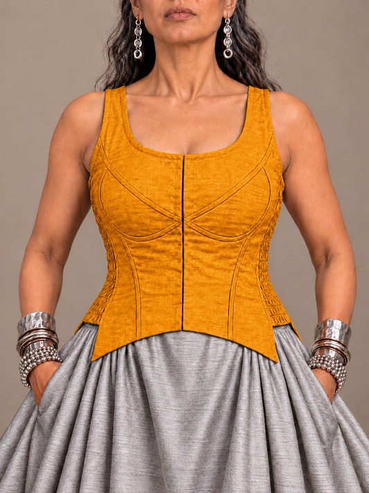 Yellow silk corset top