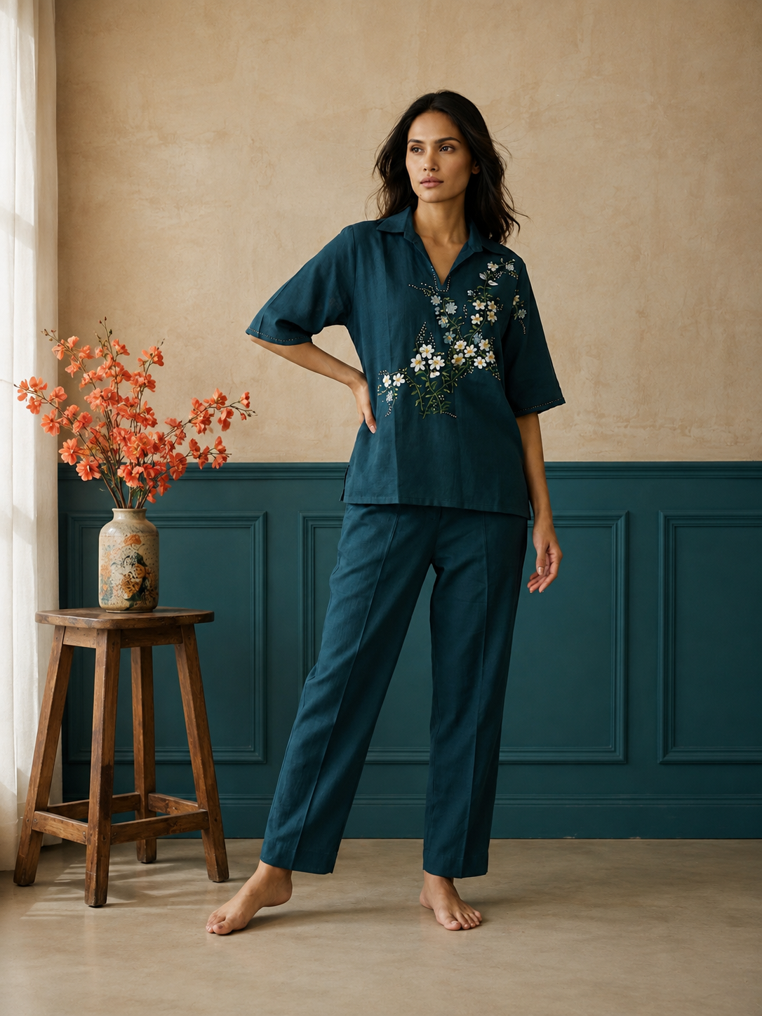 Teal Long Kimono Top