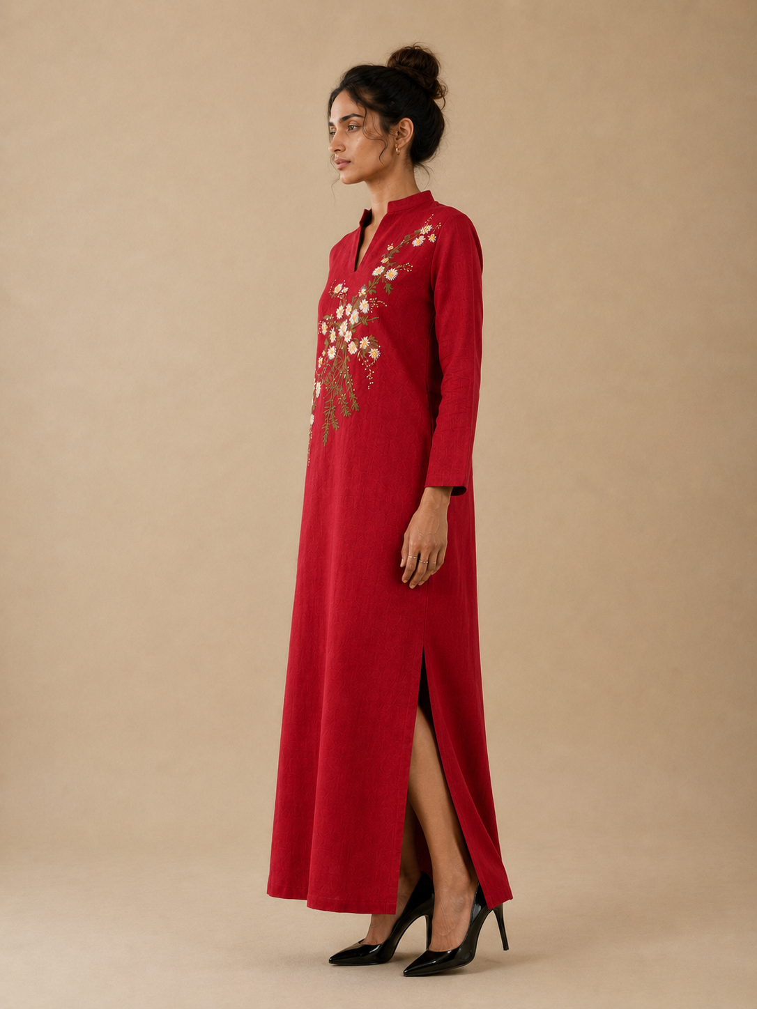 Red Ankle-Length Straight Dress
