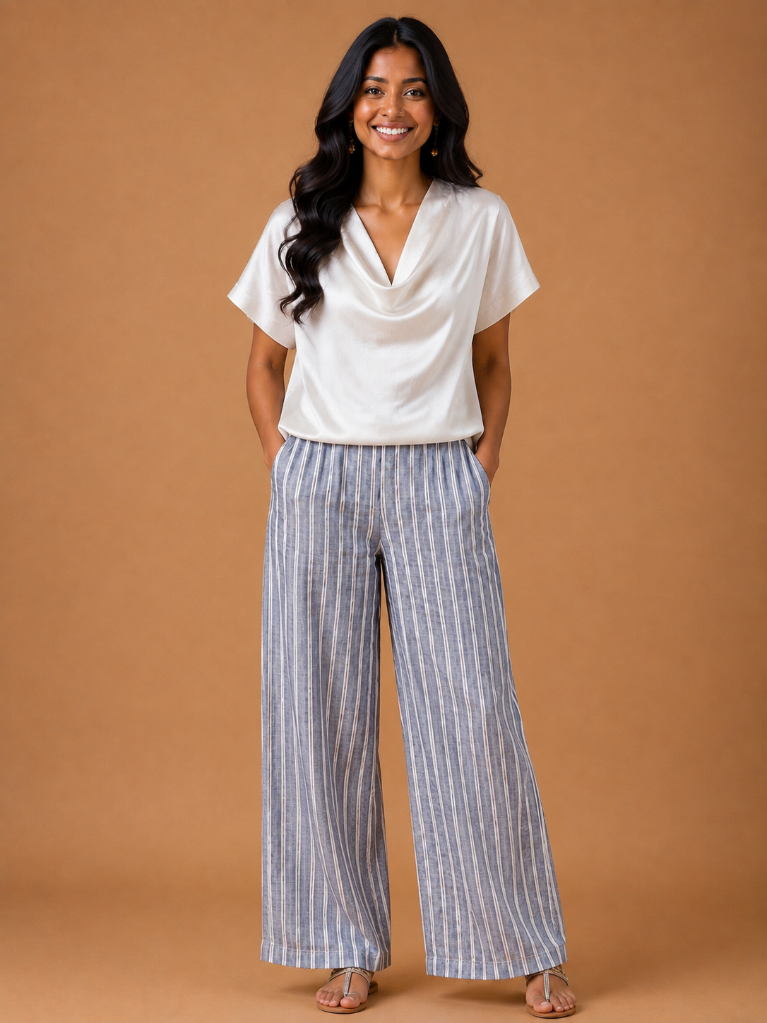 White Satin Front cowl top