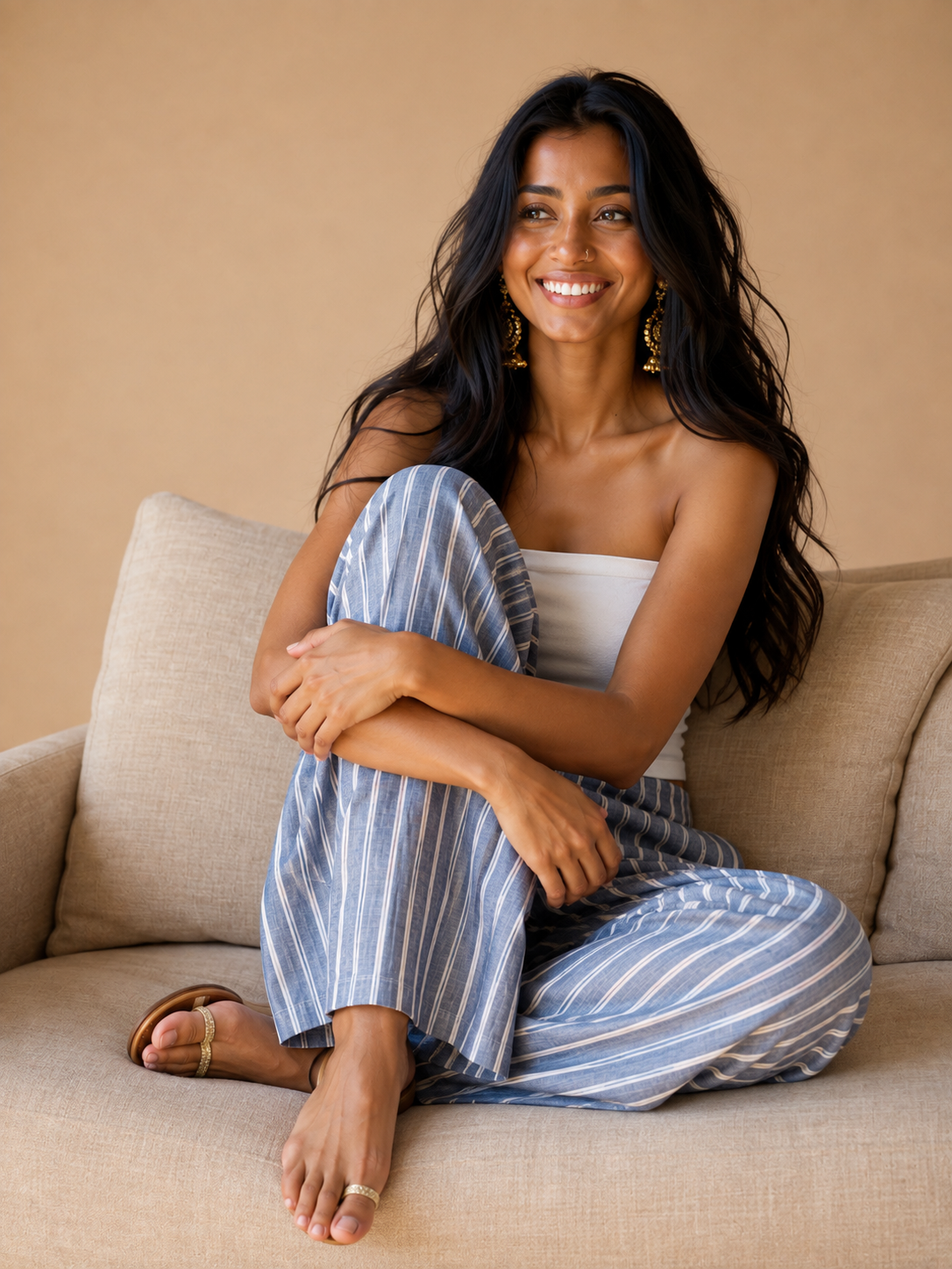 Navy Blue Stripes Straight pants