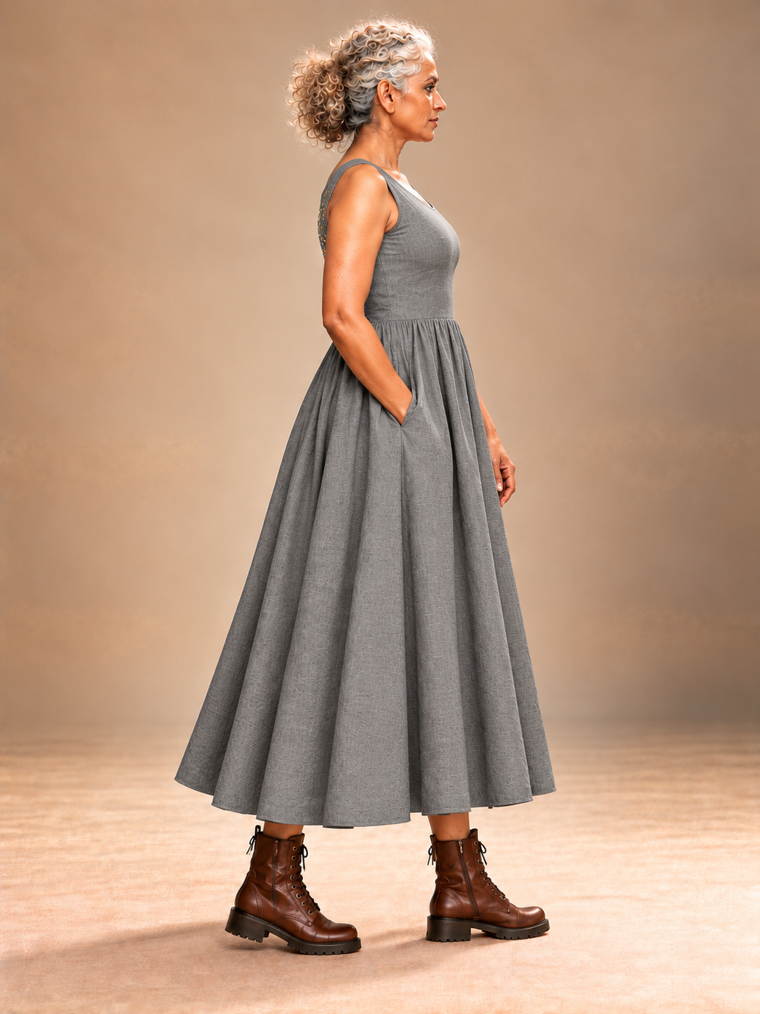 Grey silk sleeveless Dress