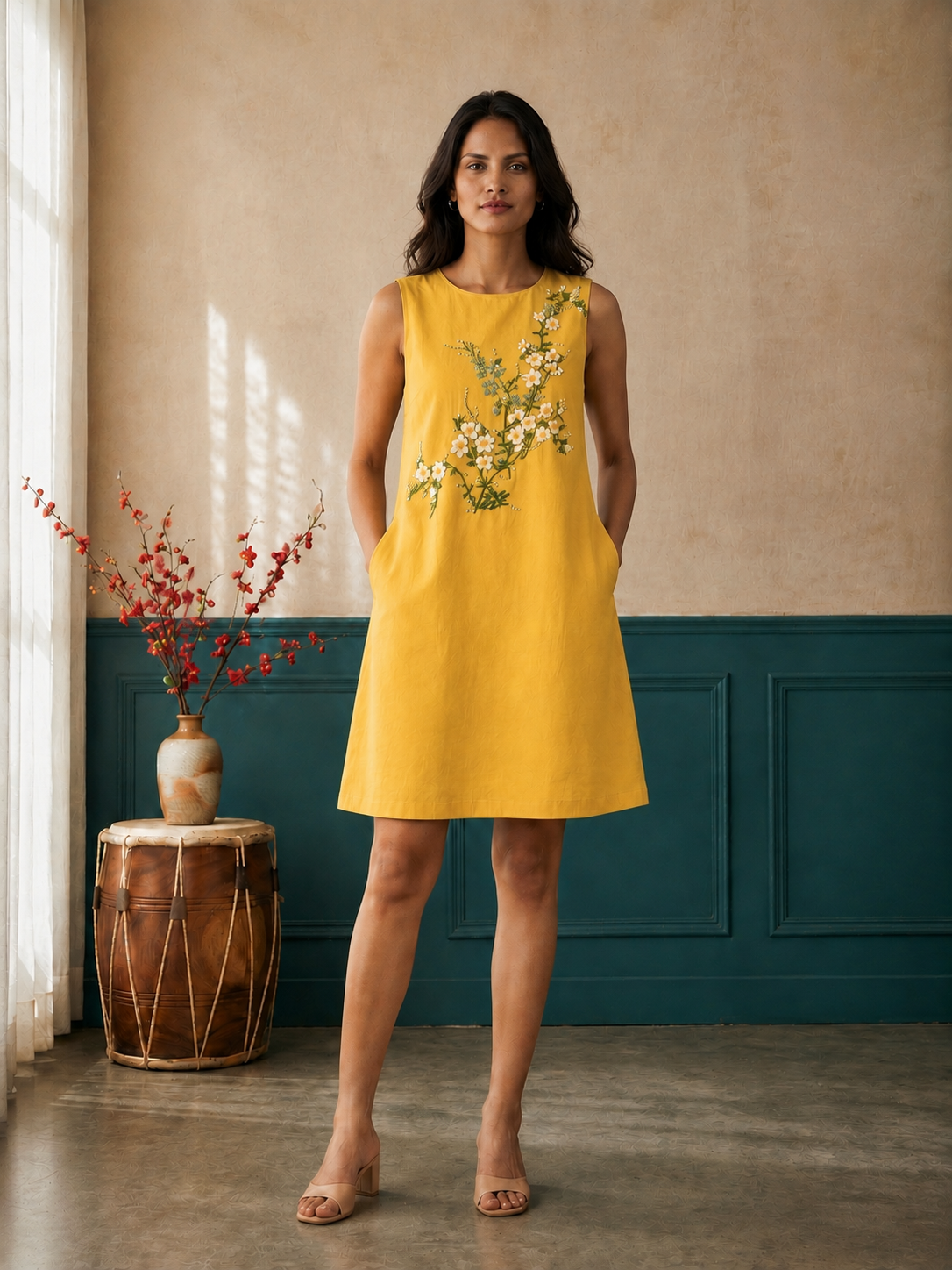 Yellow Sleeveless A-Line Dress