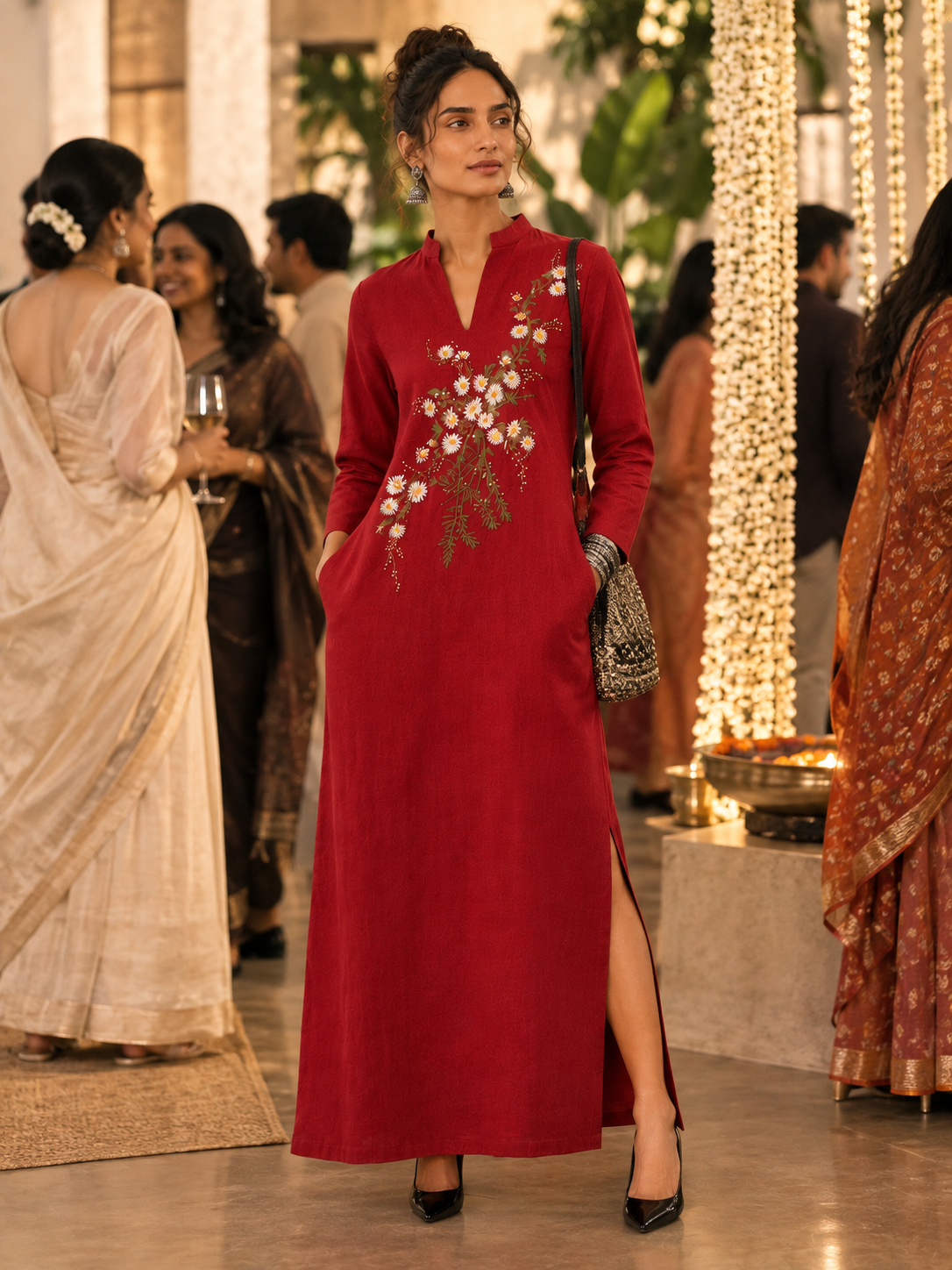 Red Ankle-Length Straight Dress