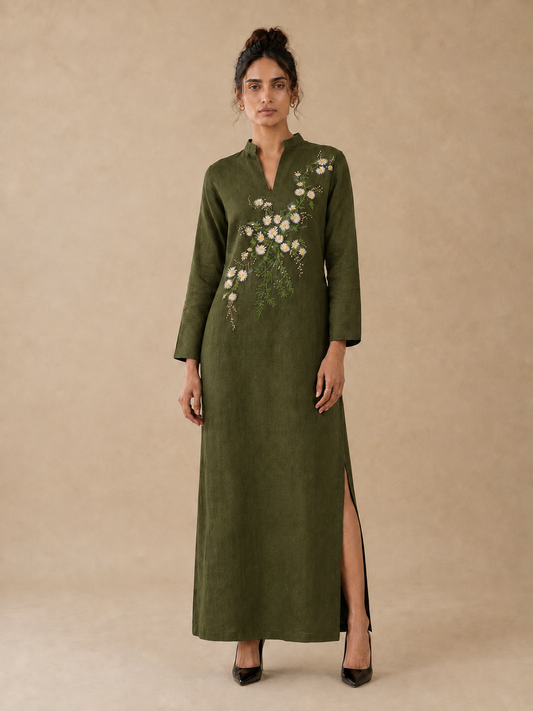 Olive Ankle-Length Straight Dress
