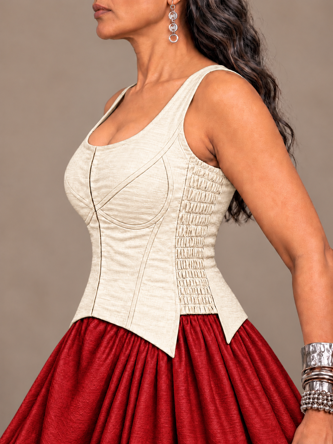 Off white silk corset top
