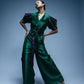 Green Jumpsuit With Handcrafted Geometric Sleeves