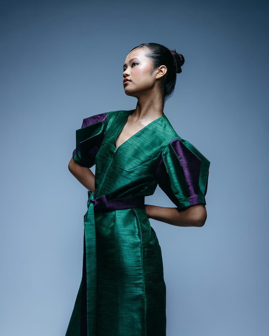 Green Jumpsuit With Handcrafted Geometric Sleeves