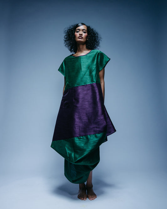 Wine & Green Zero Waste Dress