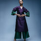 Wine Kurta With Embroidered Sleeves & Green Straight, Short, Above Ankle Pants