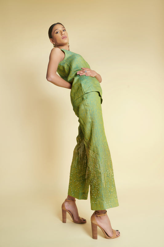 Lime embroidered straight pants