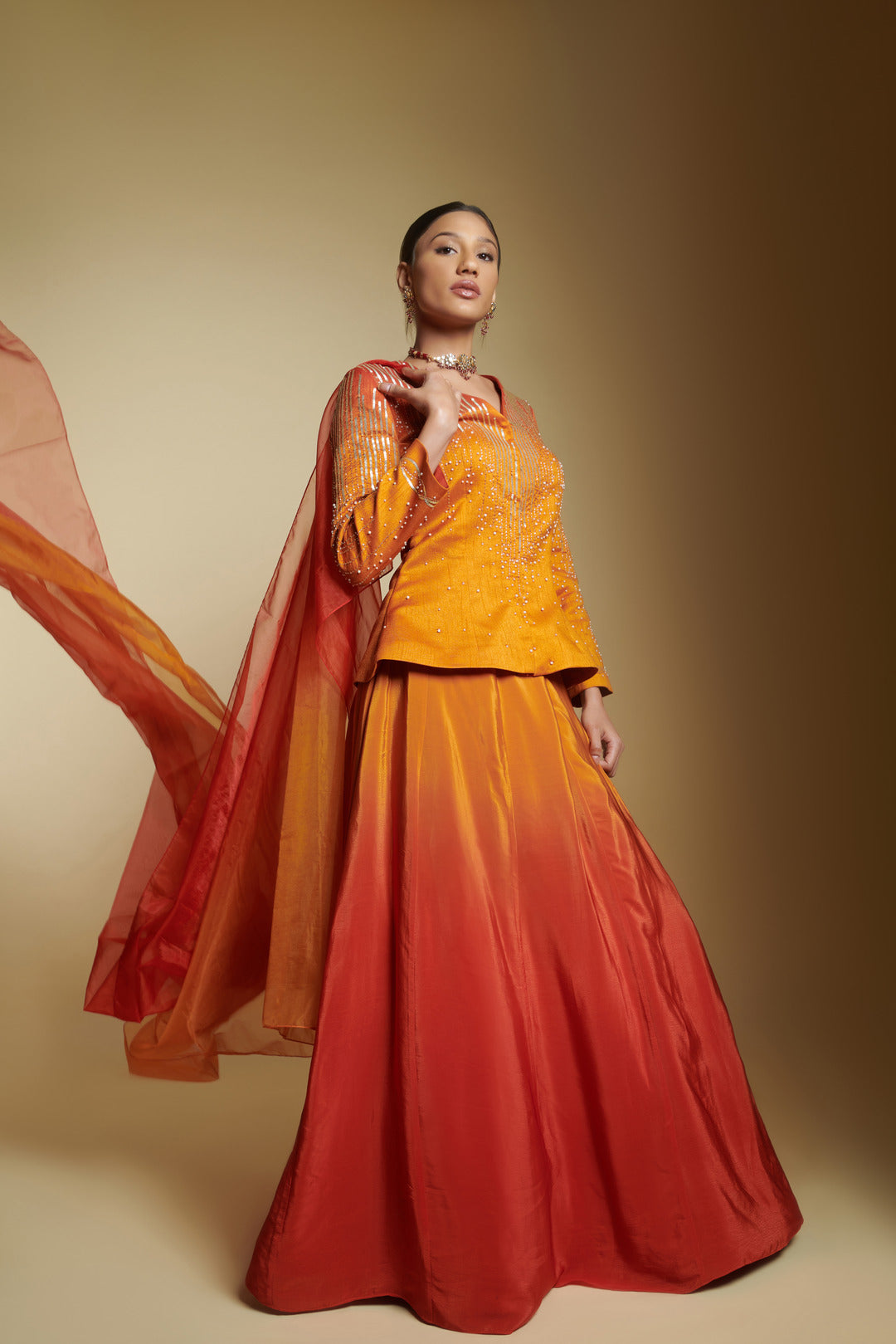 Raw Silk Ombre Lehenga Jacket Set