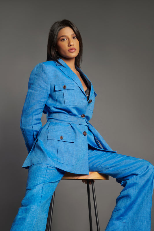 Cobalt Blue linen blazer jacket