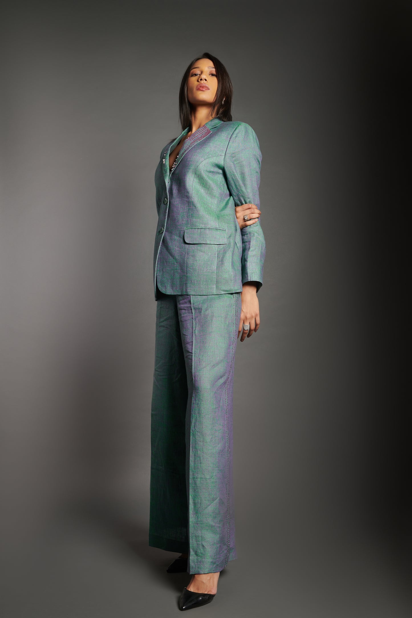 Emerald Green linen blazer jacket