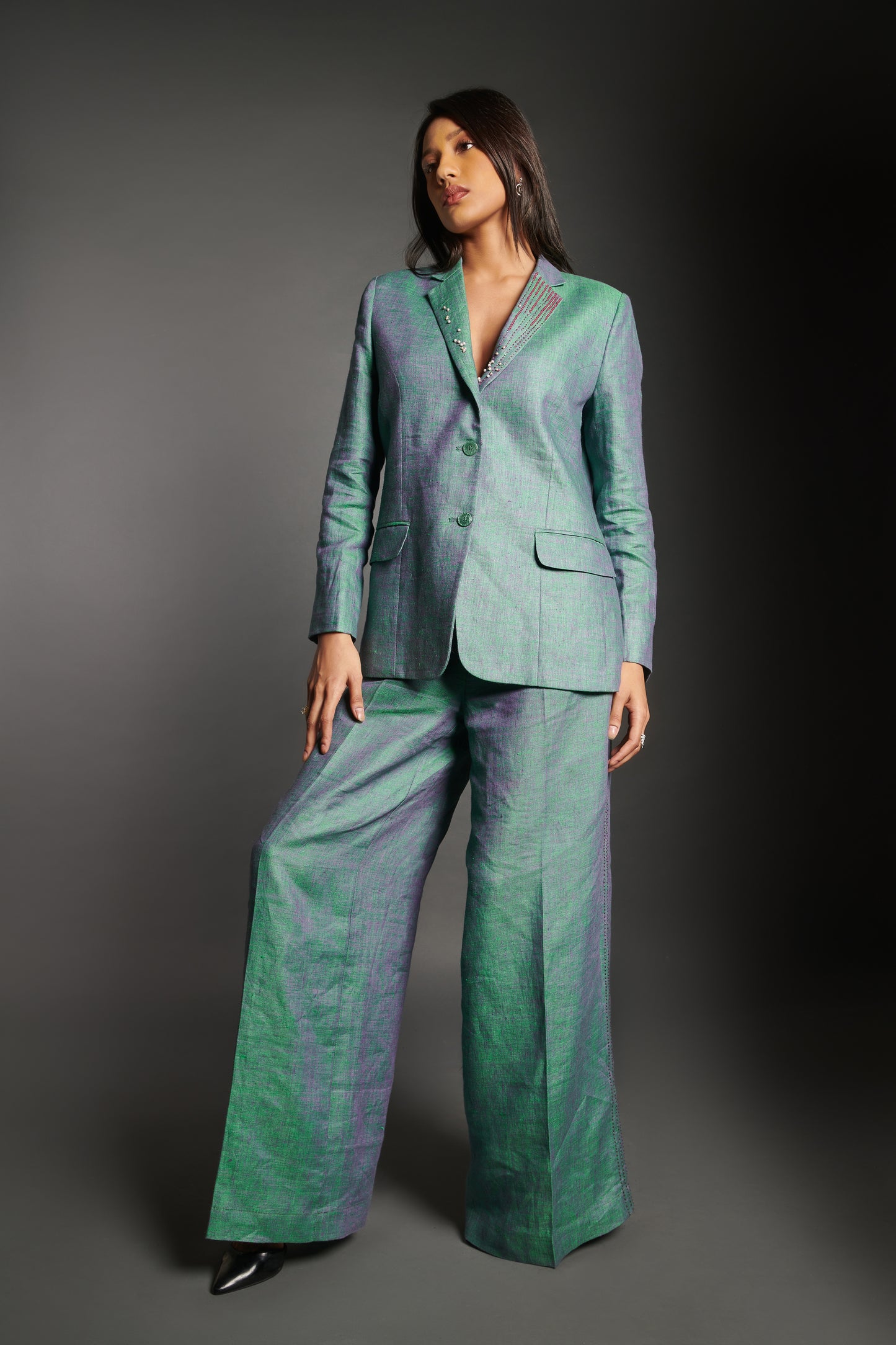 Emerald Green linen blazer jacket