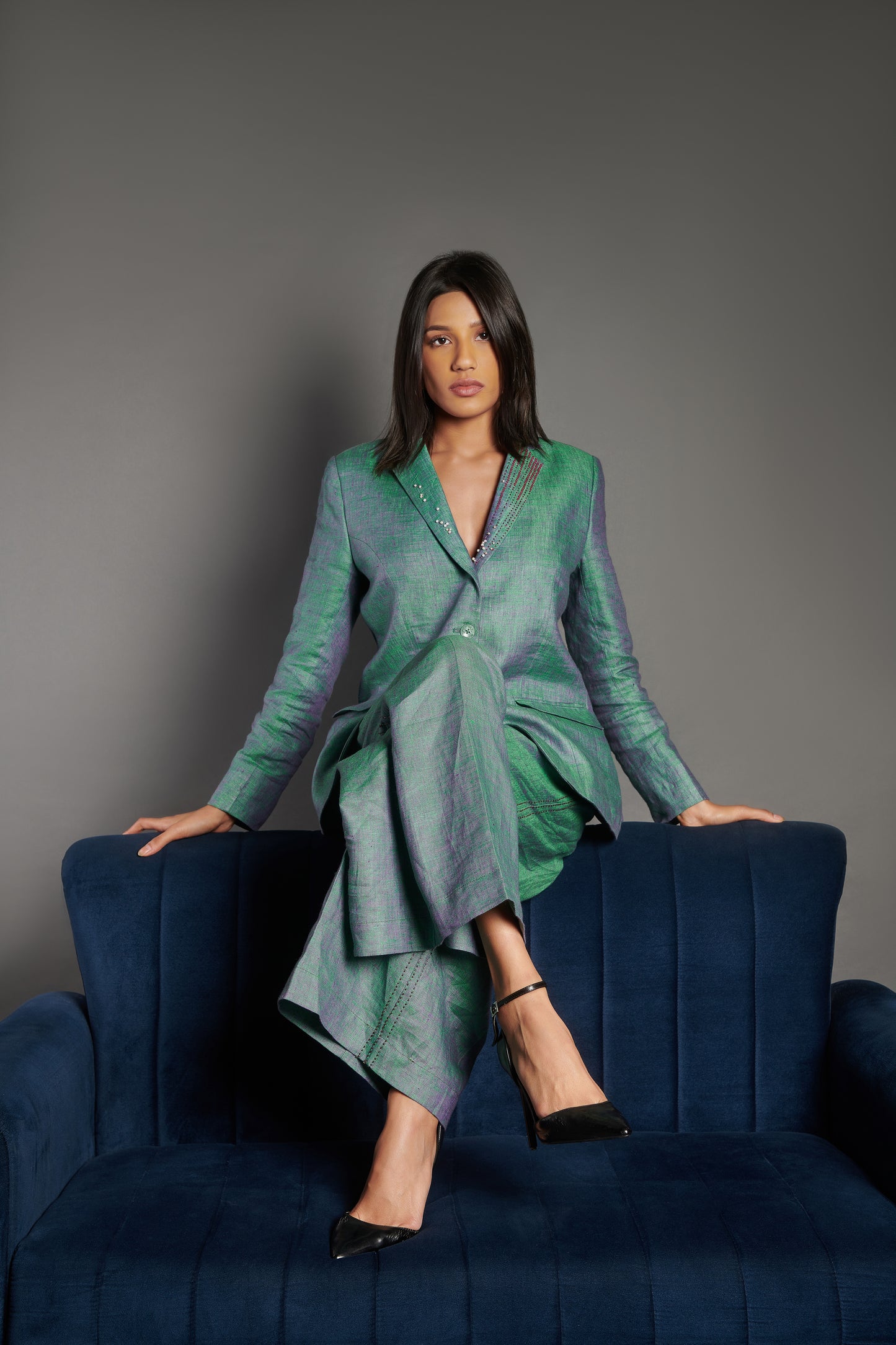 Emerald Green linen blazer jacket