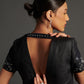 Black linen top with embroidered sleeves