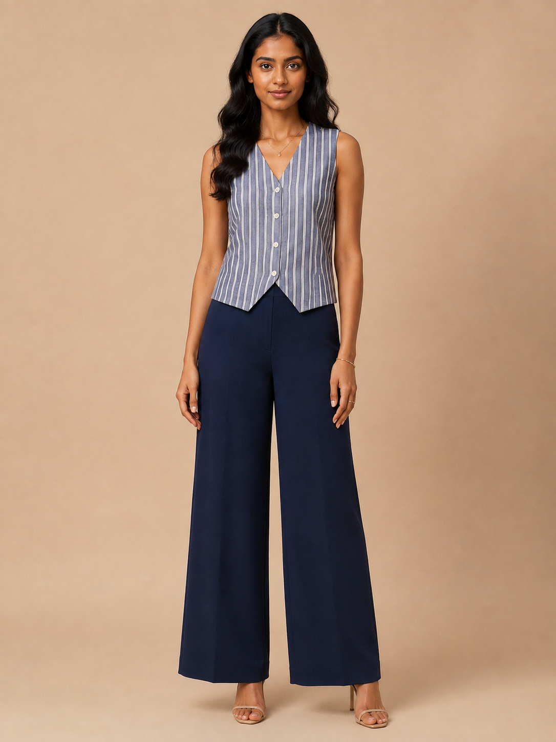 Navy Blue Stripes Structured vest