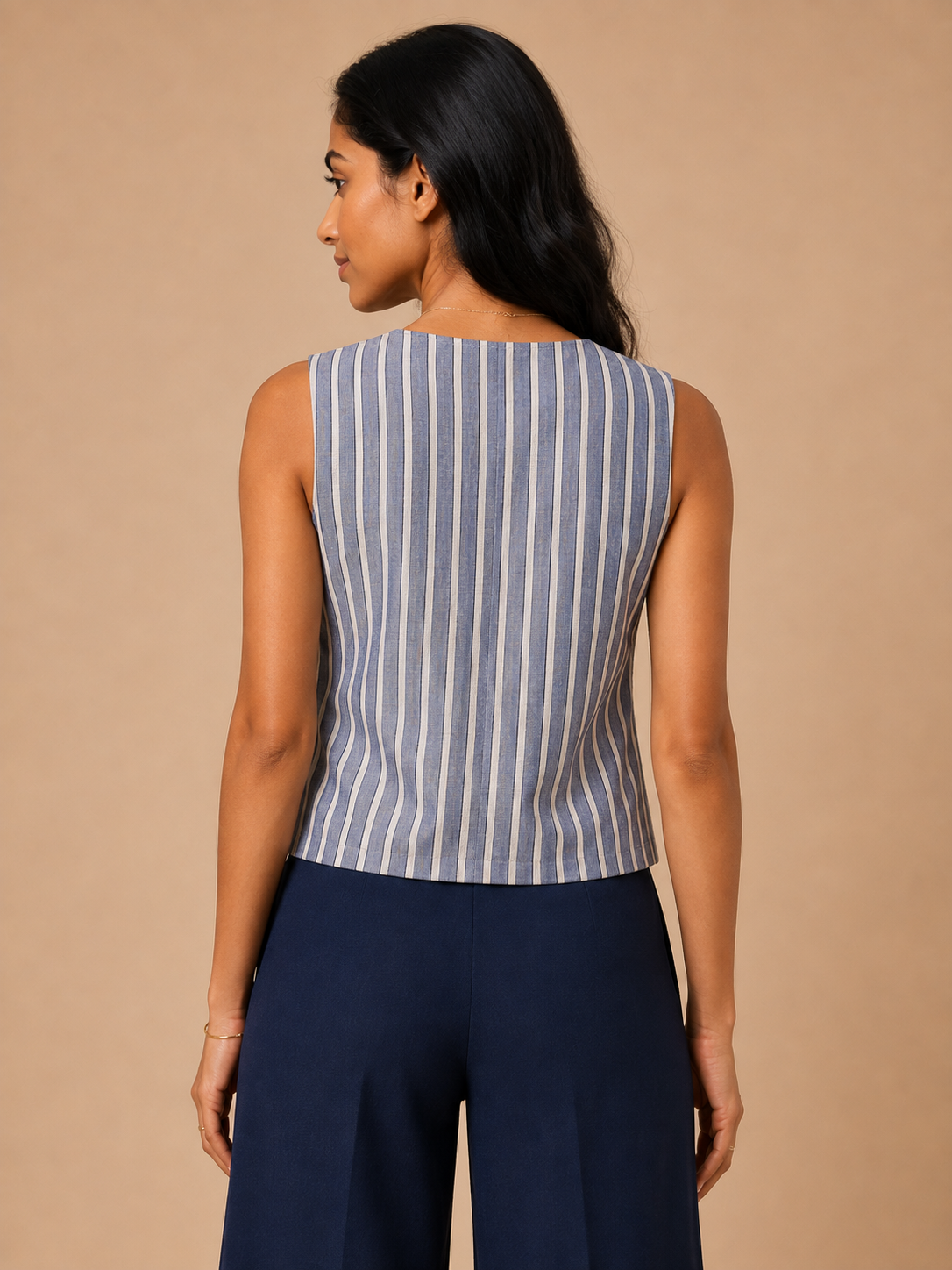 Navy Blue Stripes Structured vest