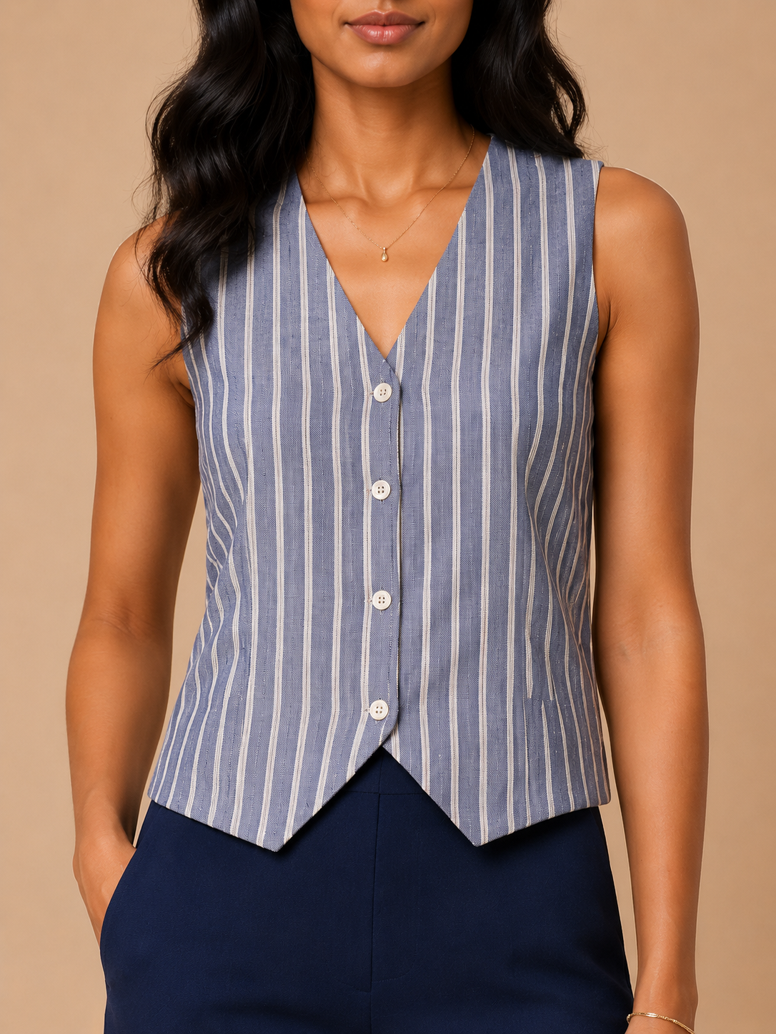 Navy Blue Stripes Structured vest
