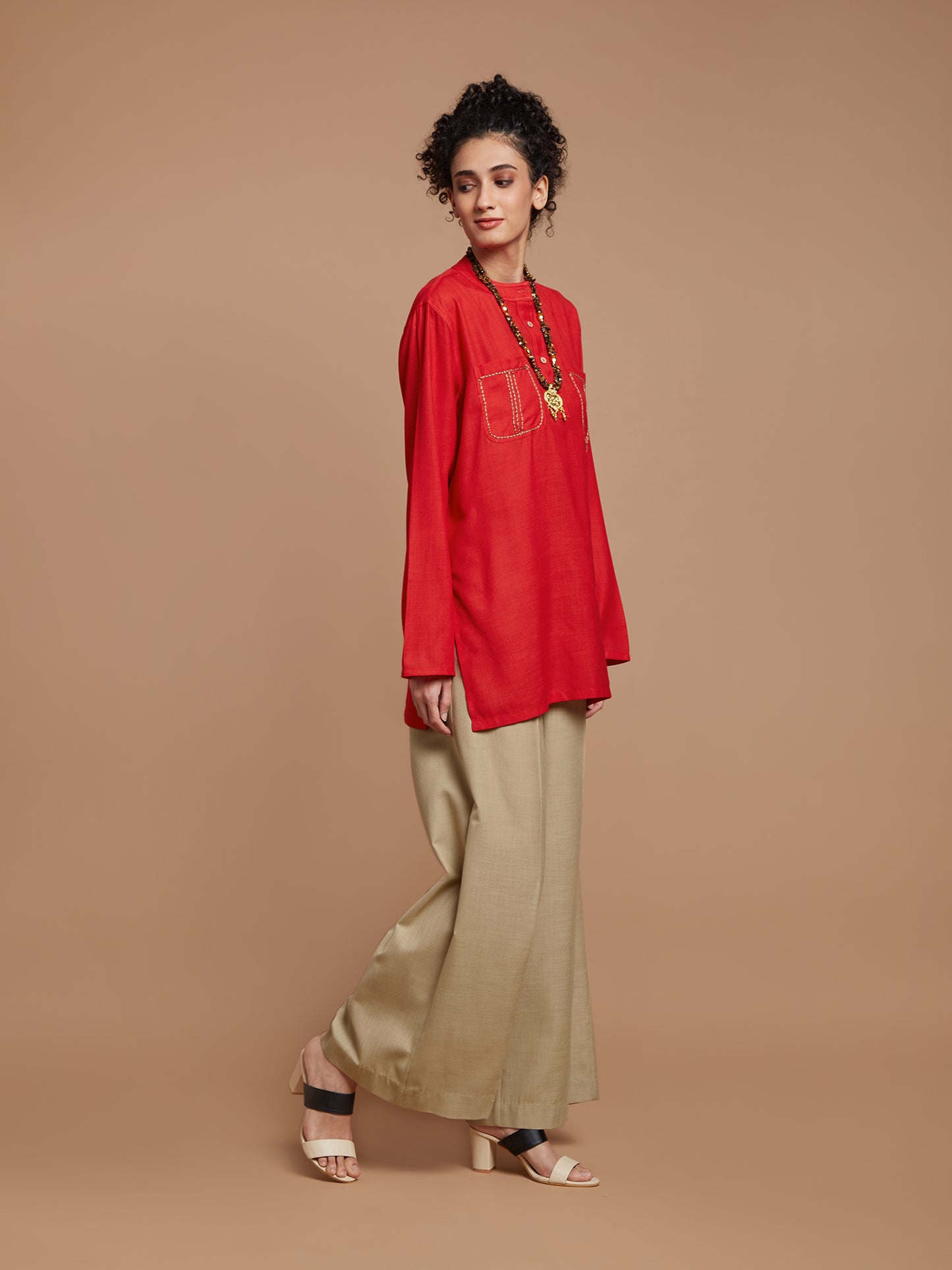 Red oversized short kurta