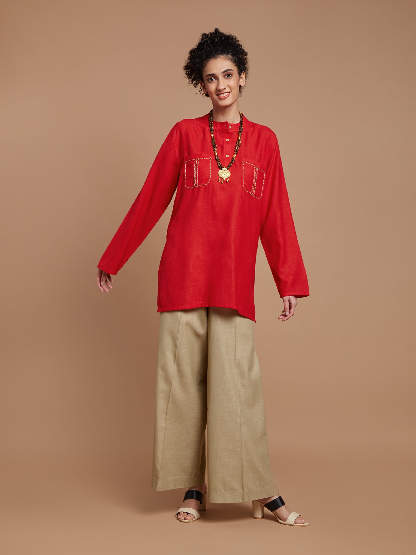 Red oversized short kurta