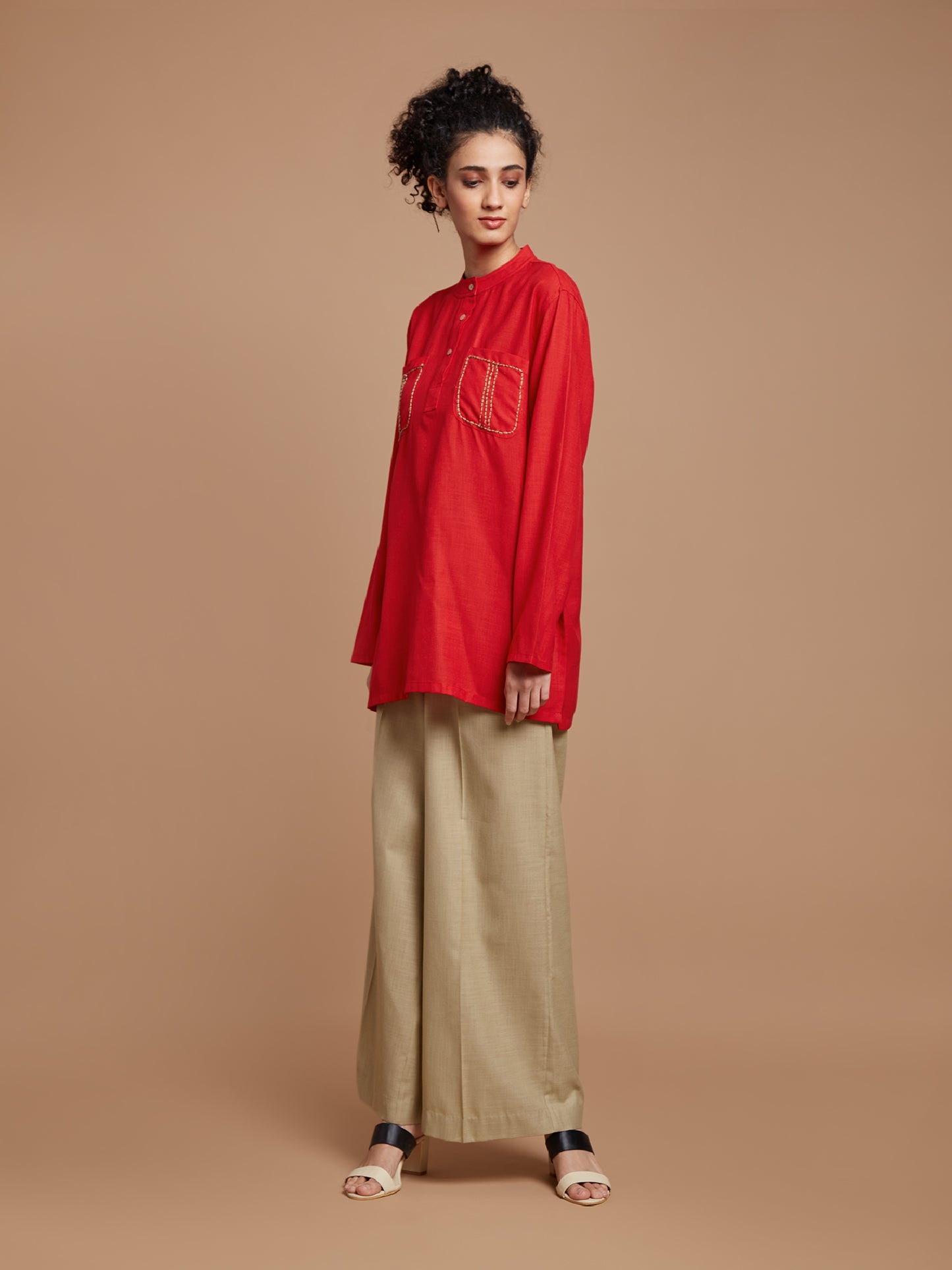 Red oversized short kurta