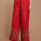 Wide leg Red Embroidered Pants