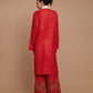 Red embroidered long kurta