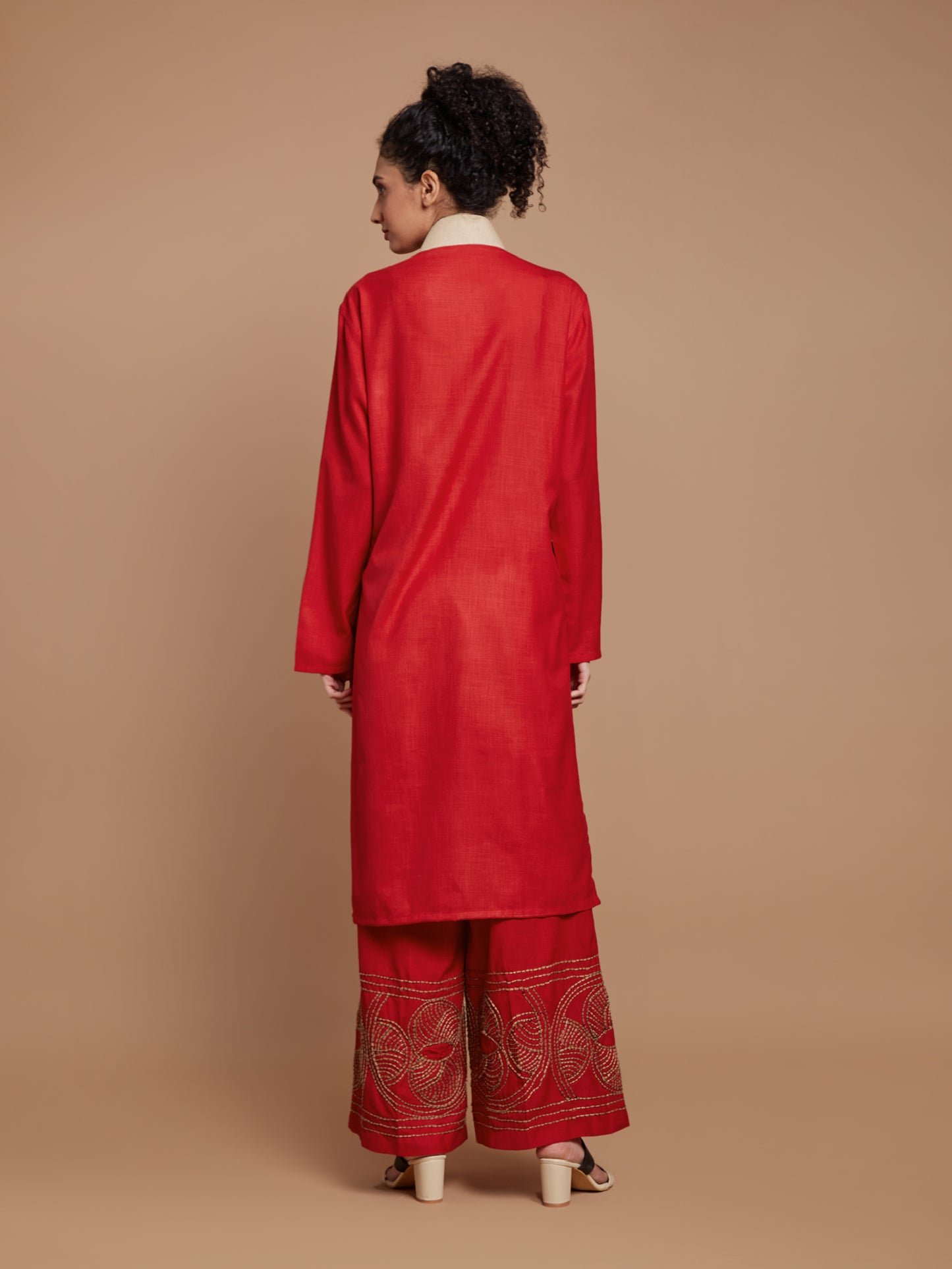 Red embroidered long kurta